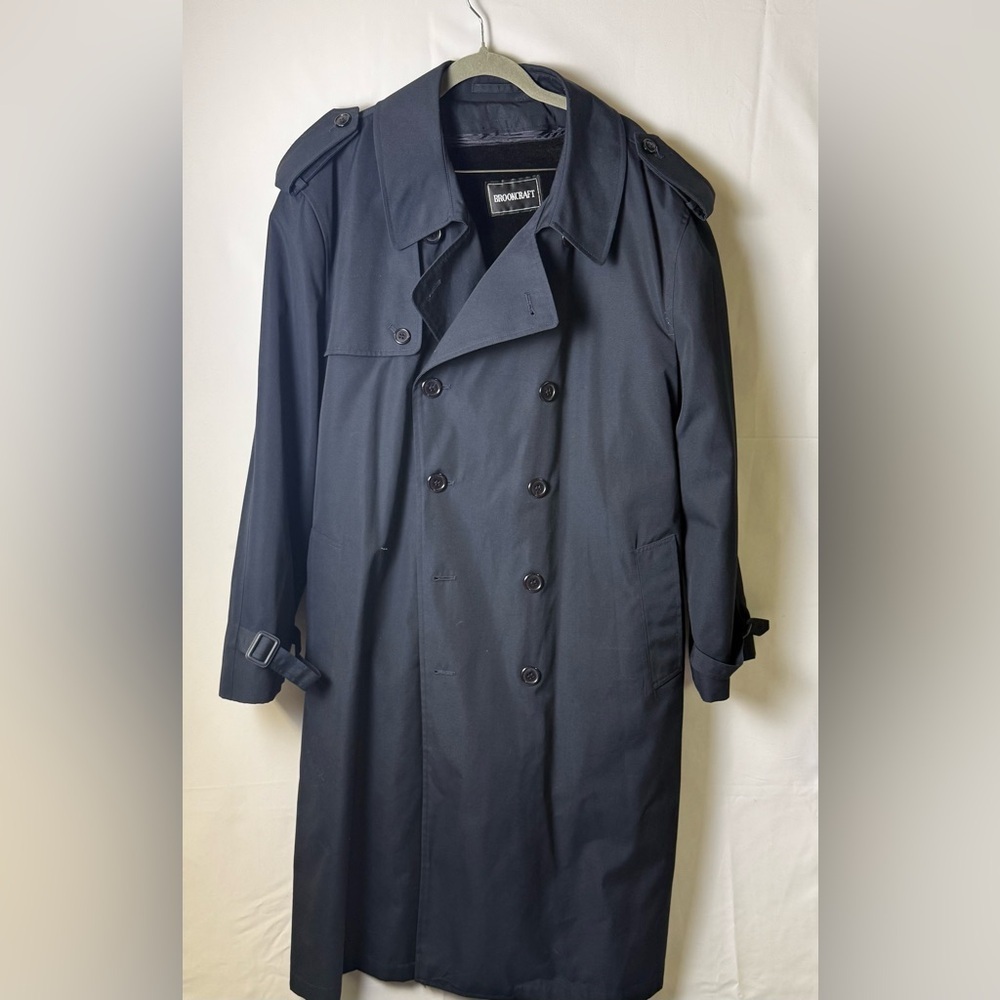 Brookcraft Women Midnight Blue Trench Coat Sz 44SHT Double Breasted VTG Gorpcore